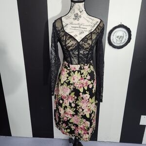 Maeve Black Floral Pencil Skirt